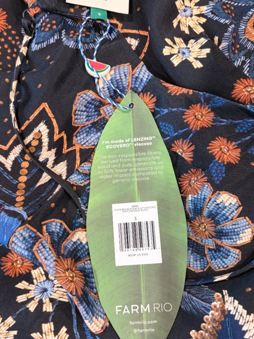 FARM RIO Snakes Bouquet Black Slip Maxi Dress NWT Small Discontinued! - Picture 4 of 4